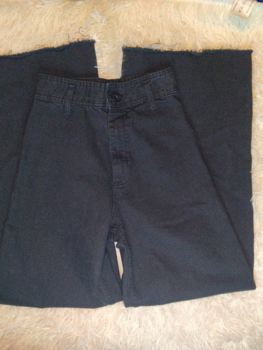 Zara The Marine High Rise Straight Wide Leg Raw Hem Black Jeans Size 2 - Picture 7 of 12